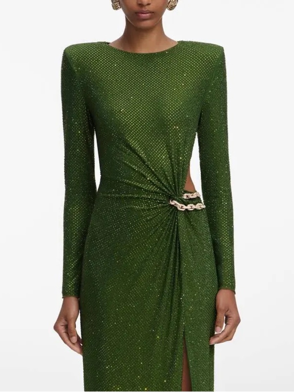 Self-Portrait Olive Rhinstone Embellished Maxi Dress - Picture 4 of 5